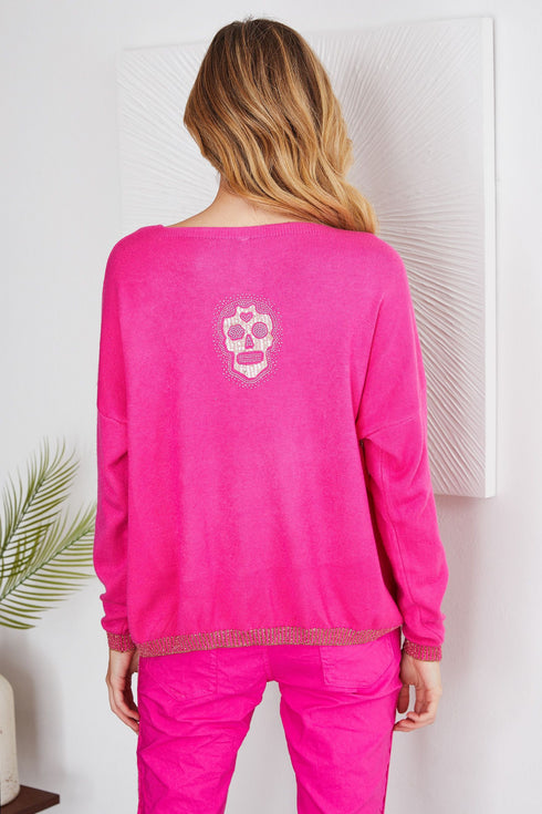 SEQUIN SKULL EMBELLISHED SWEATER